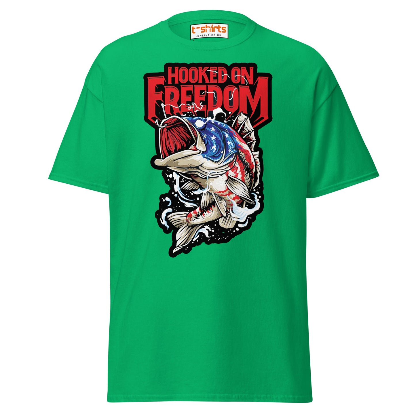 Hooked on Freedom T-Shirt | Patriotic Fishing Tee - Irish Green - T-Shirts Online