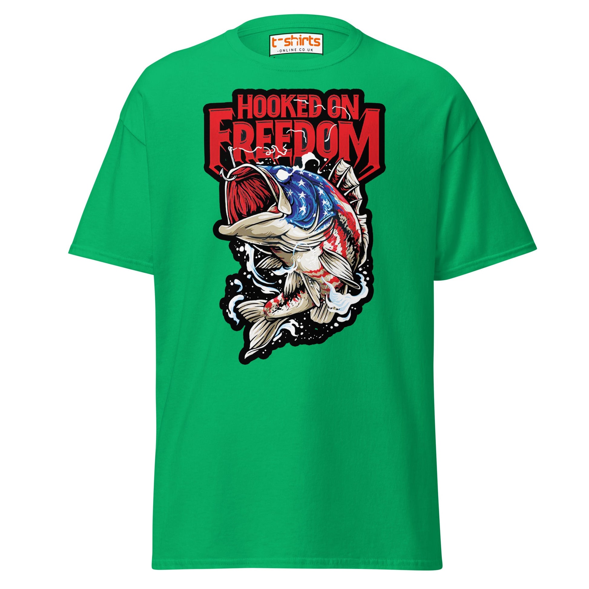 Hooked on Freedom T-Shirt | Patriotic Fishing Tee - Irish Green - T-Shirts Online