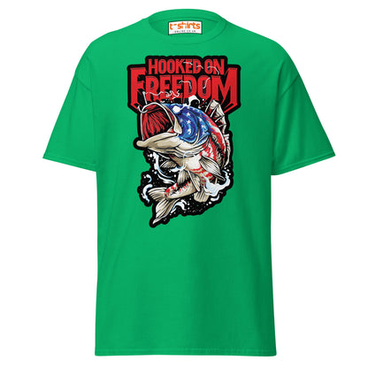 Hooked on Freedom T-Shirt | Patriotic Fishing Tee - Irish Green - T-Shirts Online