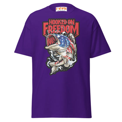 Hooked on Freedom T-Shirt | Patriotic Fishing Tee - Purple - T-Shirts Online