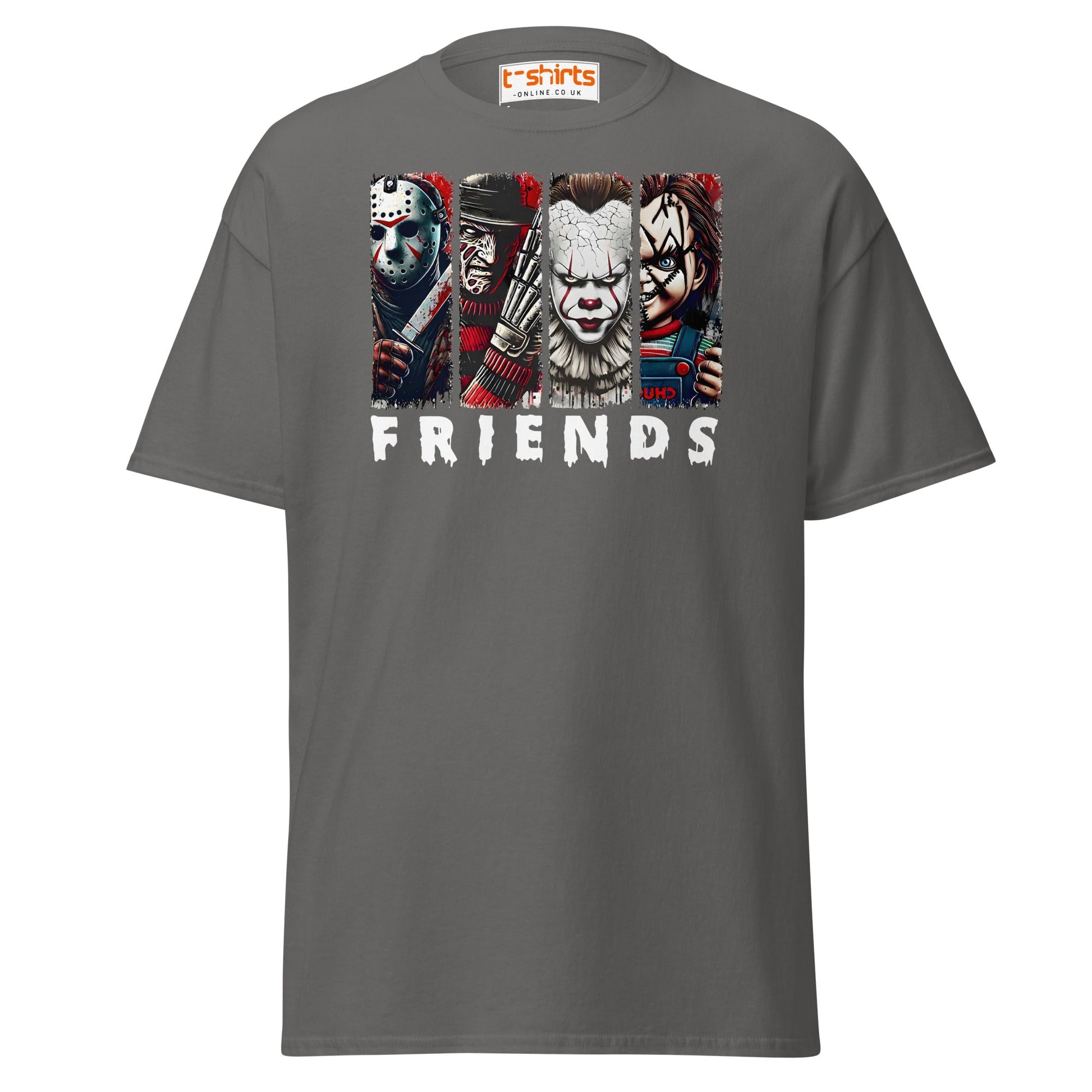 Horror Friends T-Shirt – Jason, Freddy, Pennywise & Chucky - Charcoal - T-Shirts Online
