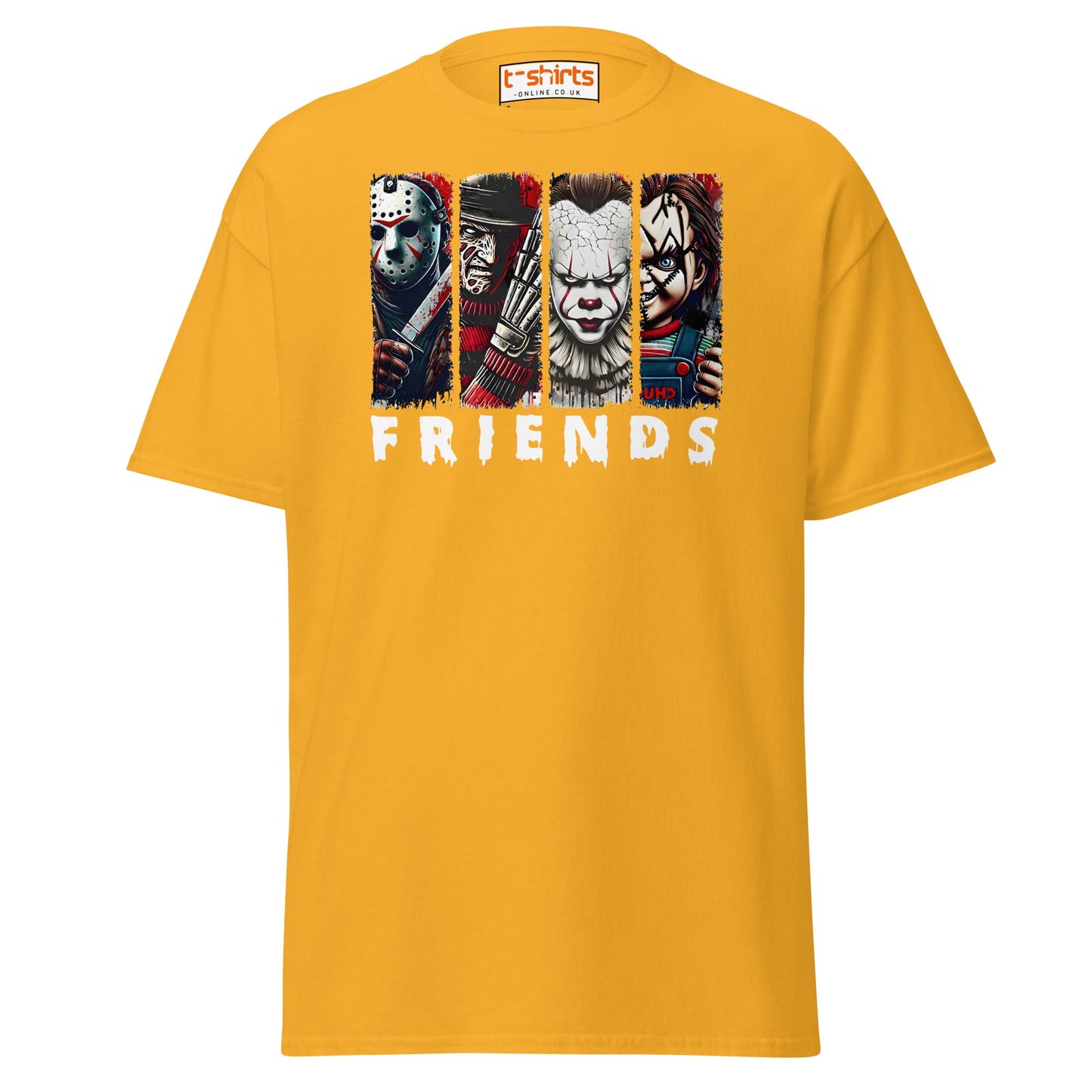 Horror Friends T-Shirt – Jason, Freddy, Pennywise & Chucky - Gold - T-Shirts Online