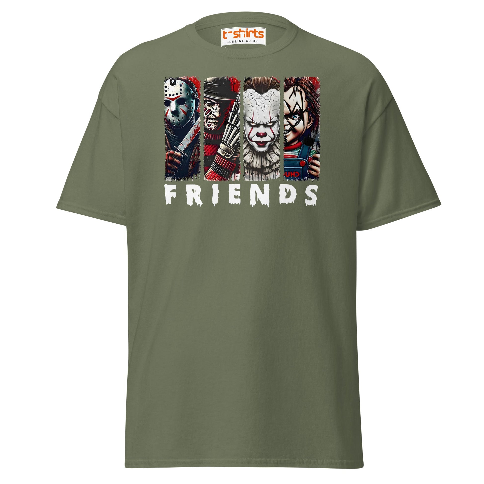 Horror Friends T-Shirt – Jason, Freddy, Pennywise & Chucky - Military Green - T-Shirts Online