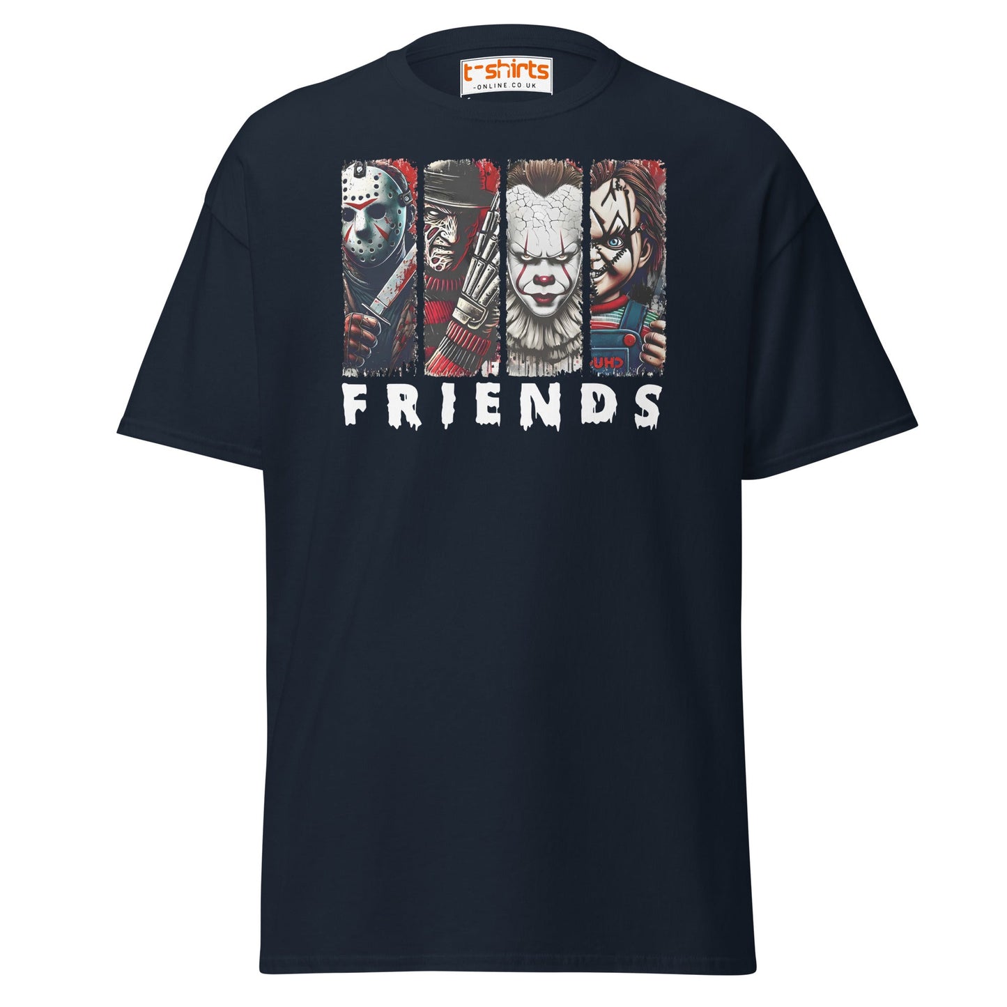 Horror Friends T-Shirt – Jason, Freddy, Pennywise & Chucky - Navy - T-Shirts Online