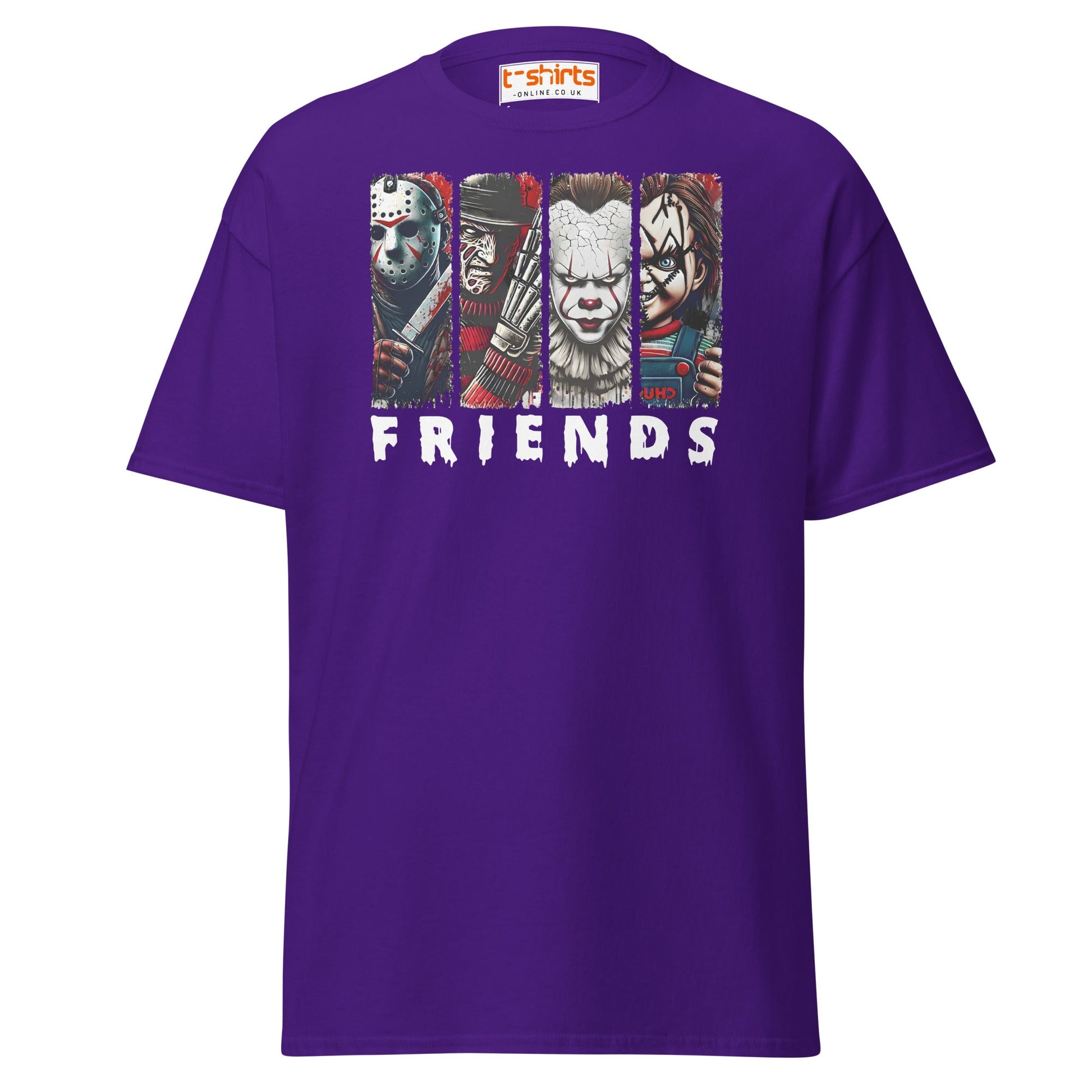 Horror Friends T-Shirt – Jason, Freddy, Pennywise & Chucky - Purple - T-Shirts Online