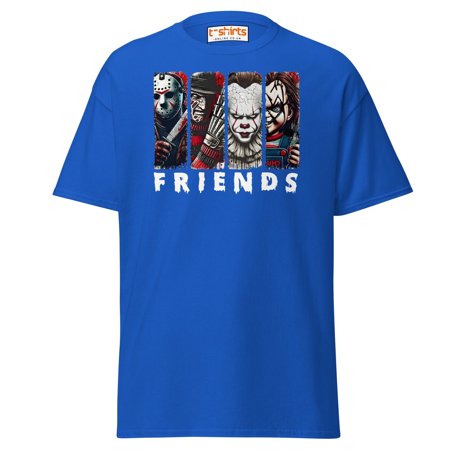 Horror Friends T-Shirt – Jason, Freddy, Pennywise & Chucky - Royal - T-Shirts Online