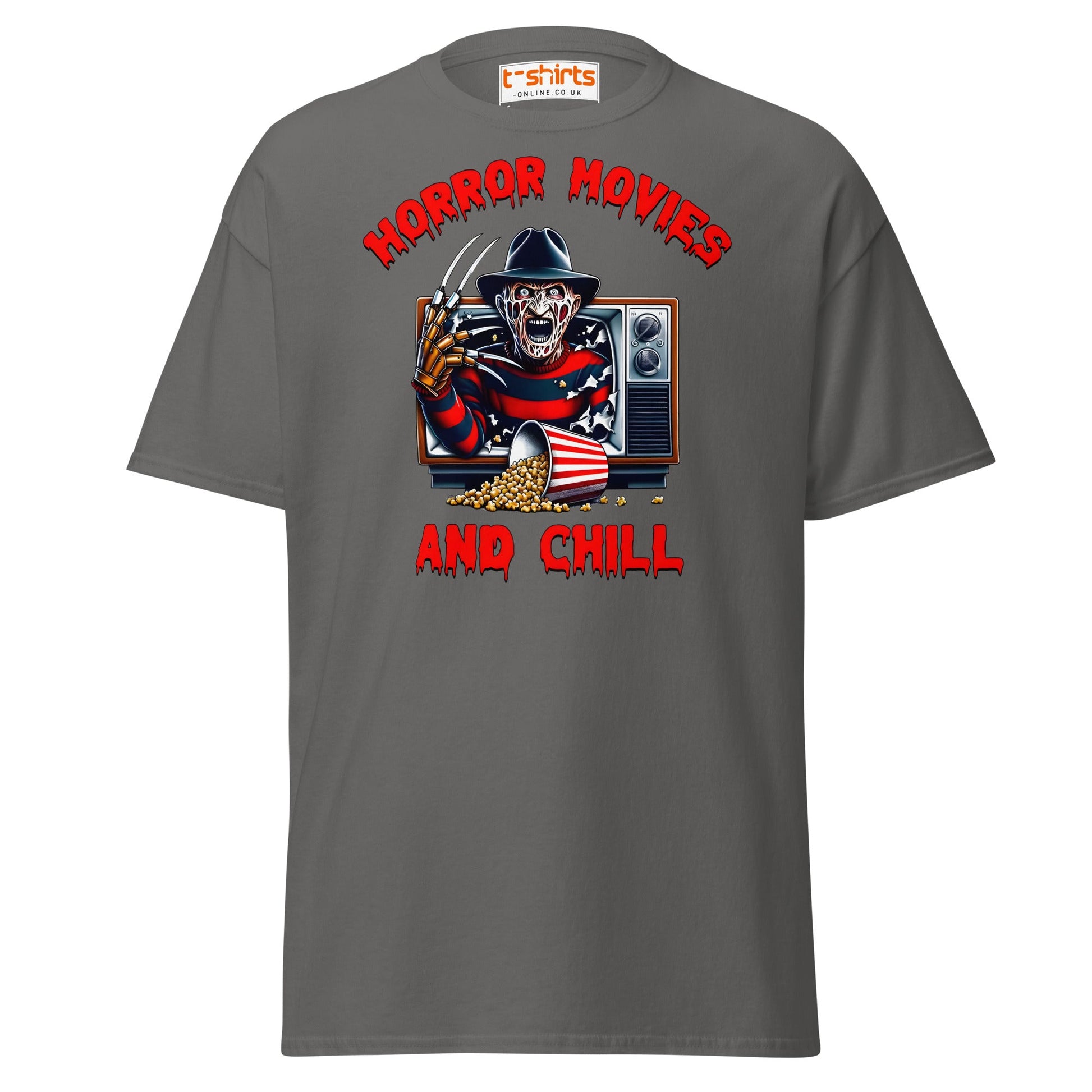 Horror Movies and Chill T-Shirt - Charcoal - T-Shirts Online