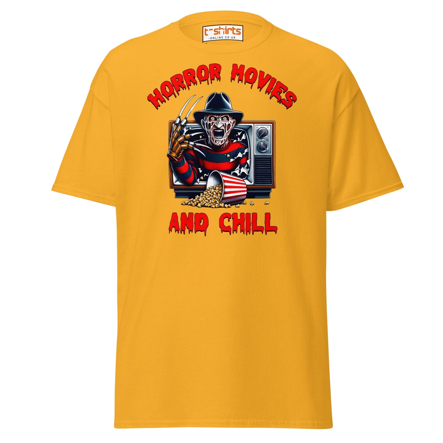 Horror Movies and Chill T-Shirt - Gold - T-Shirts Online