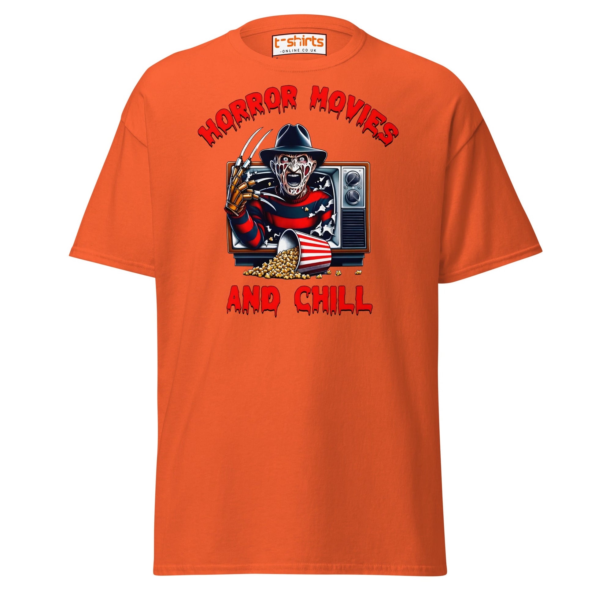 Horror Movies and Chill T-Shirt - Orange - T-Shirts Online