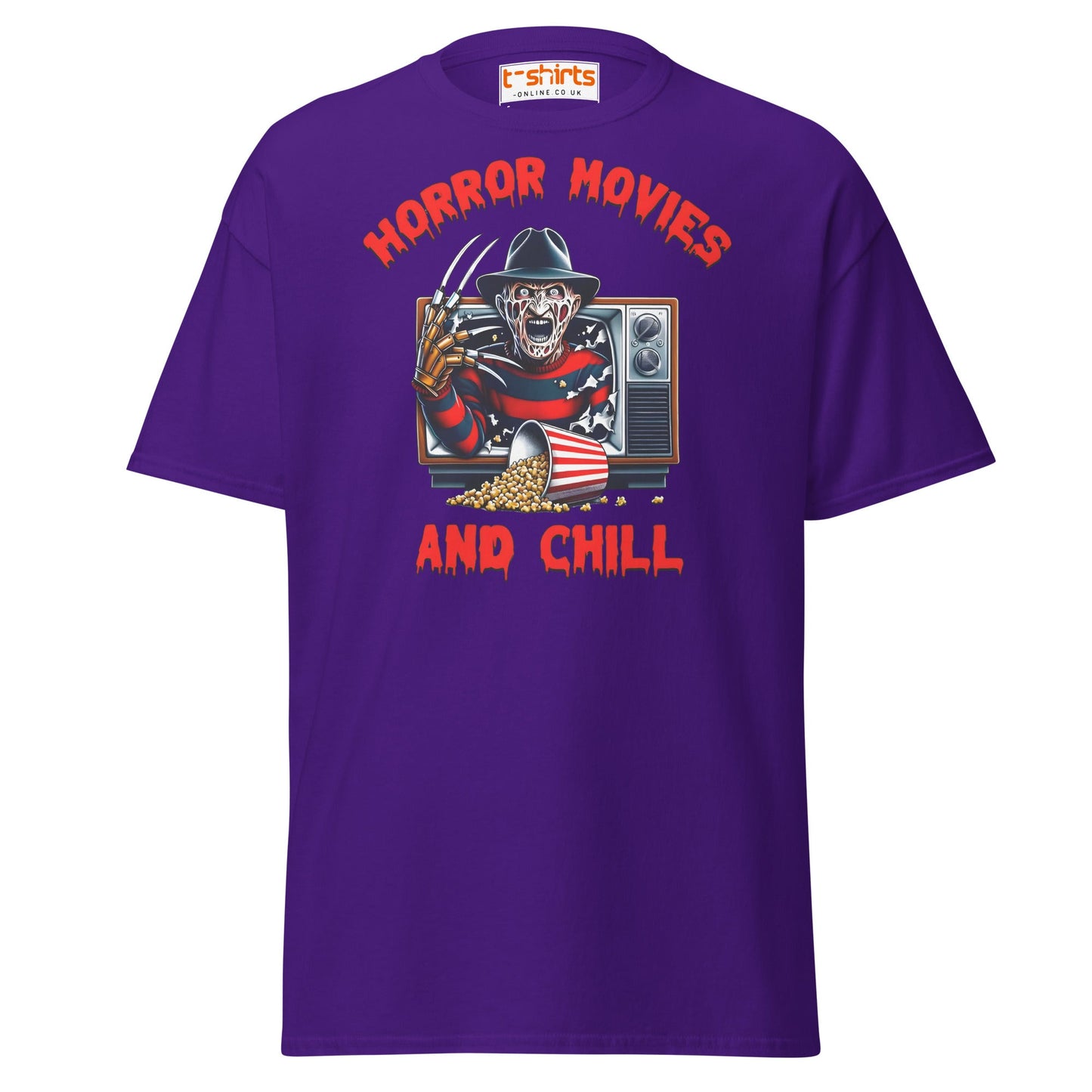 Horror Movies and Chill T-Shirt - Purple - T-Shirts Online