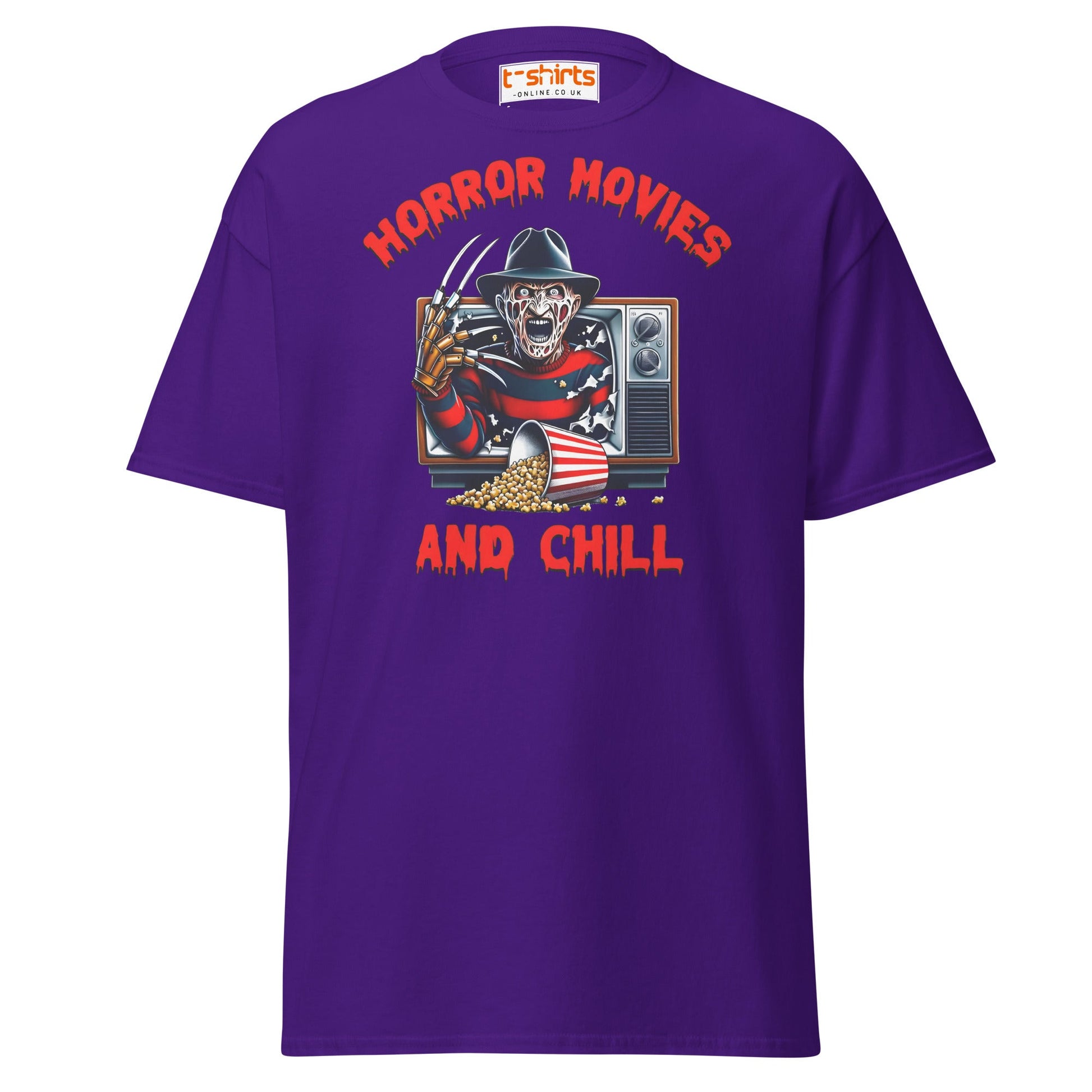 Horror Movies and Chill T-Shirt - Purple - T-Shirts Online