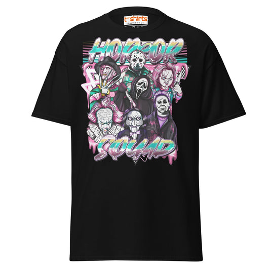 Horror Squad T-Shirt | Retro Neon Killer Crew Tee - Black - T-Shirts Online