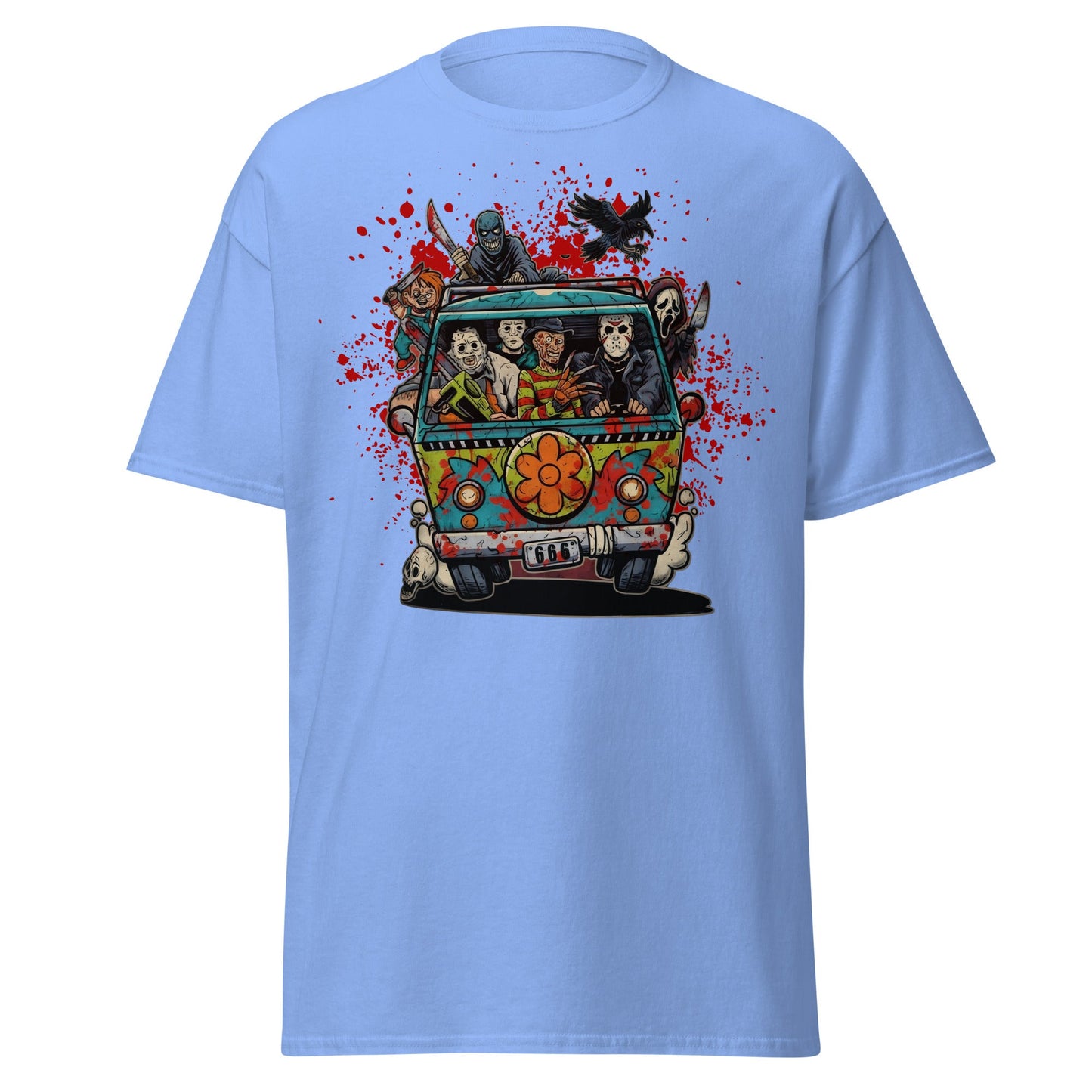 Horror Villains Mystery Machine Parody T-Shirt - Carolina Blue - T-Shirts Online
