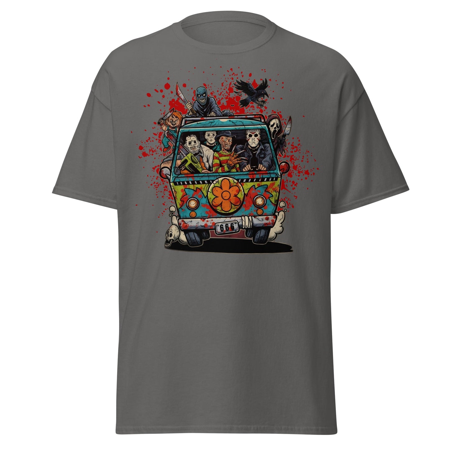 Horror Villains Mystery Machine Parody T-Shirt - Charcoal - T-Shirts Online