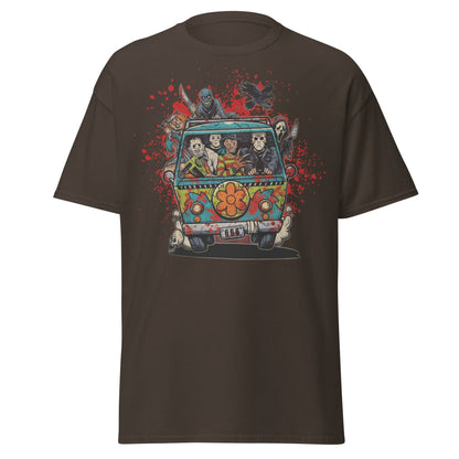 Horror Villains Mystery Machine Parody T-Shirt - Dark Chocolate - T-Shirts Online