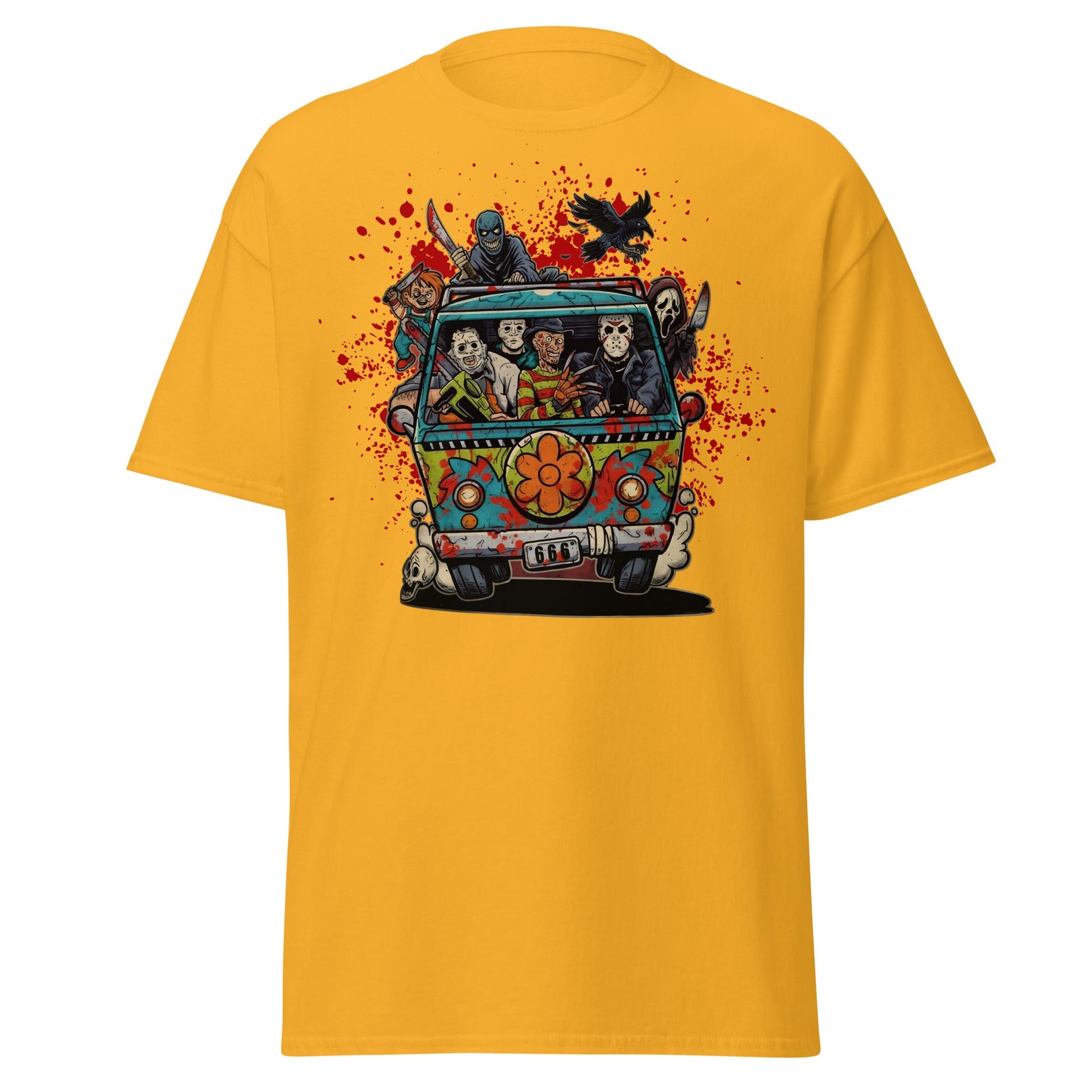Horror Villains Mystery Machine Parody T-Shirt - Gold - T-Shirts Online