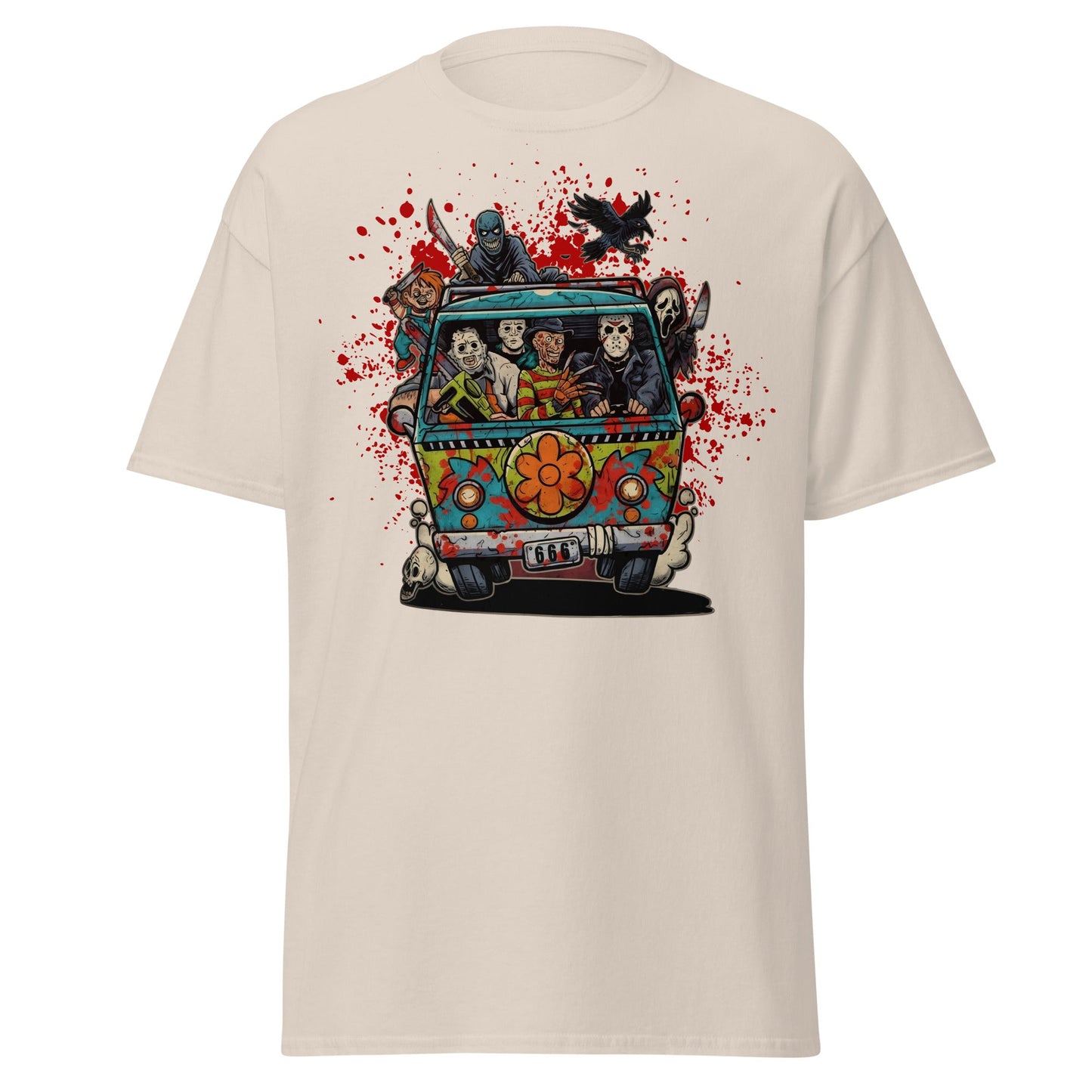 Horror Villains Mystery Machine Parody T-Shirt - Natural - T-Shirts Online