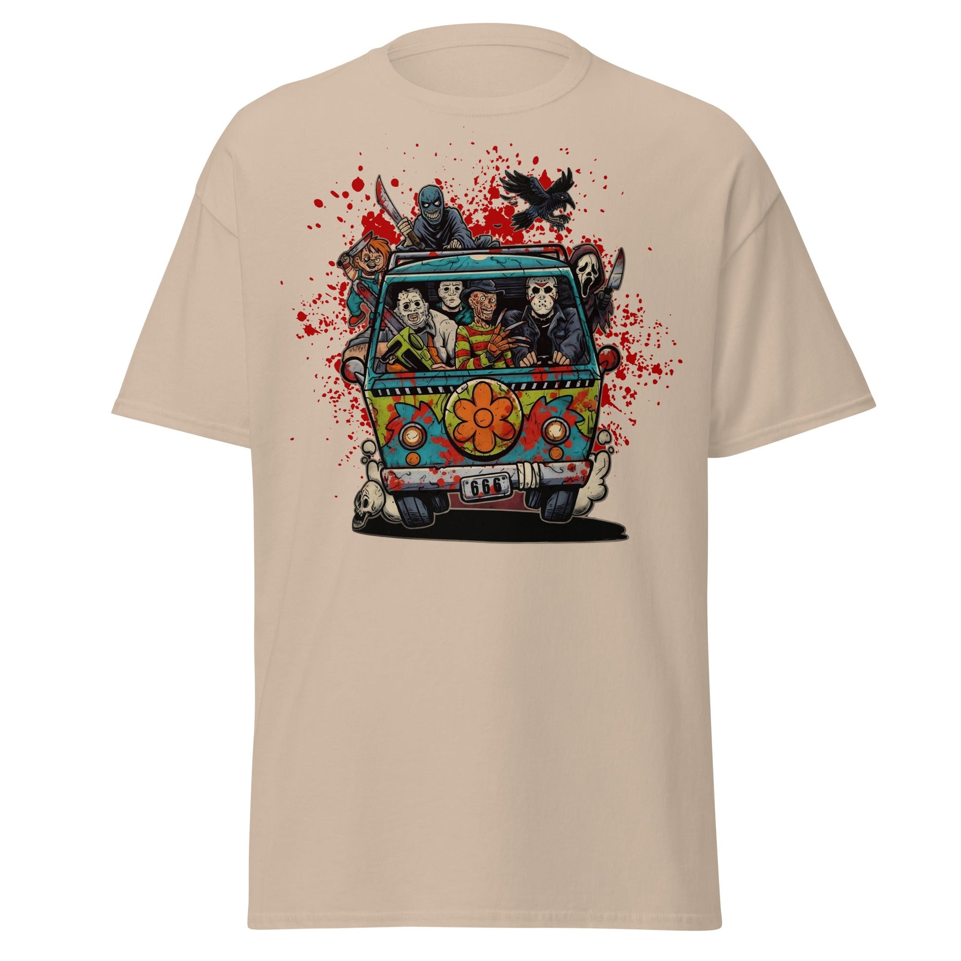 Horror Villains Mystery Machine Parody T-Shirt - Sand - T-Shirts Online