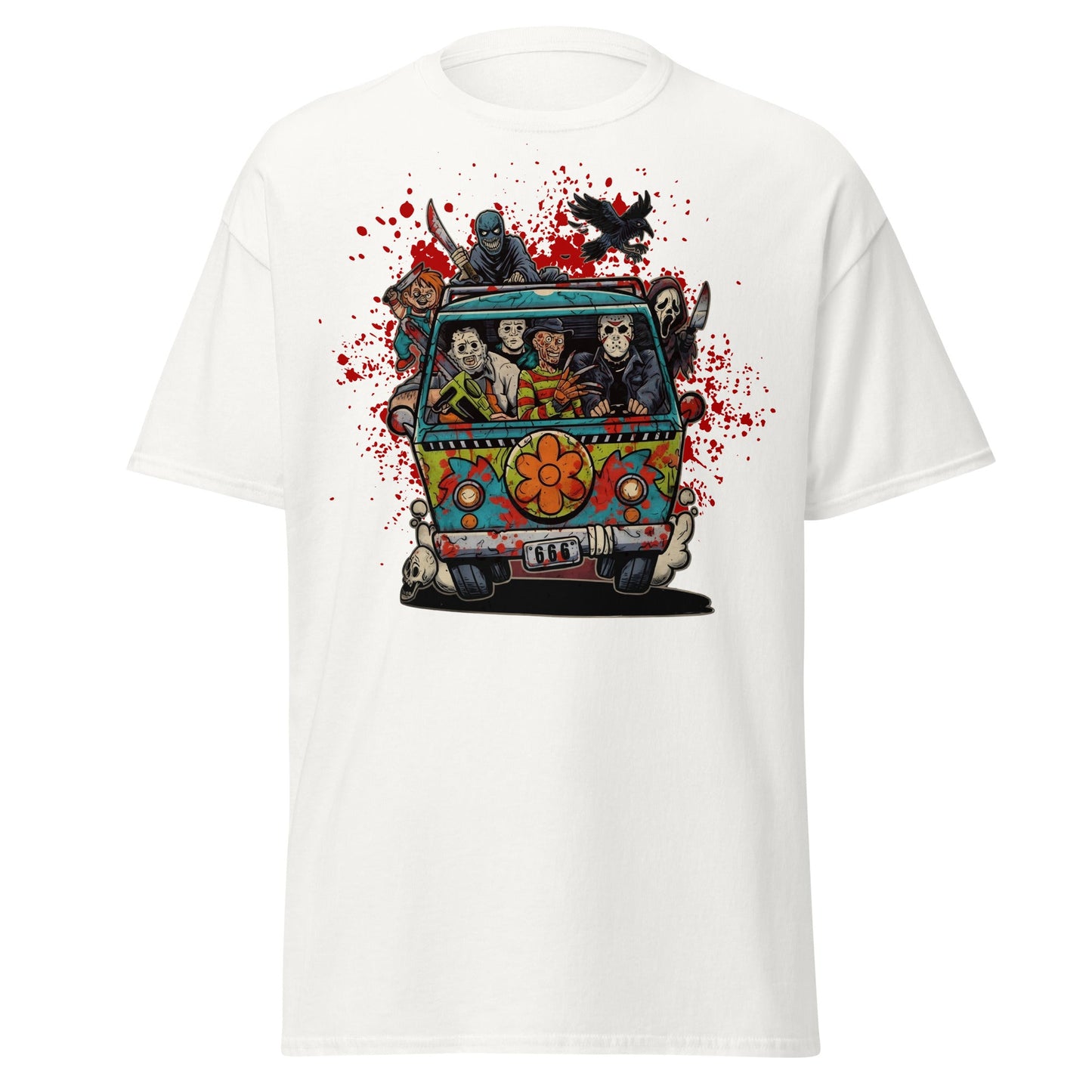 Horror Villains Mystery Machine Parody T-Shirt - White - T-Shirts Online