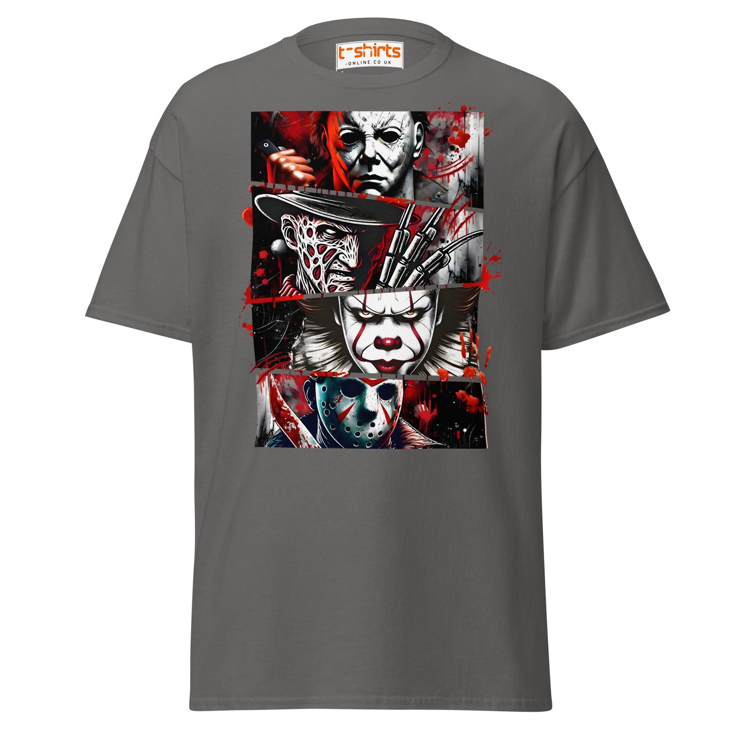 Horror Villains T-Shirt | Scary Slasher Tribute Tee - Charcoal - T-Shirts Online