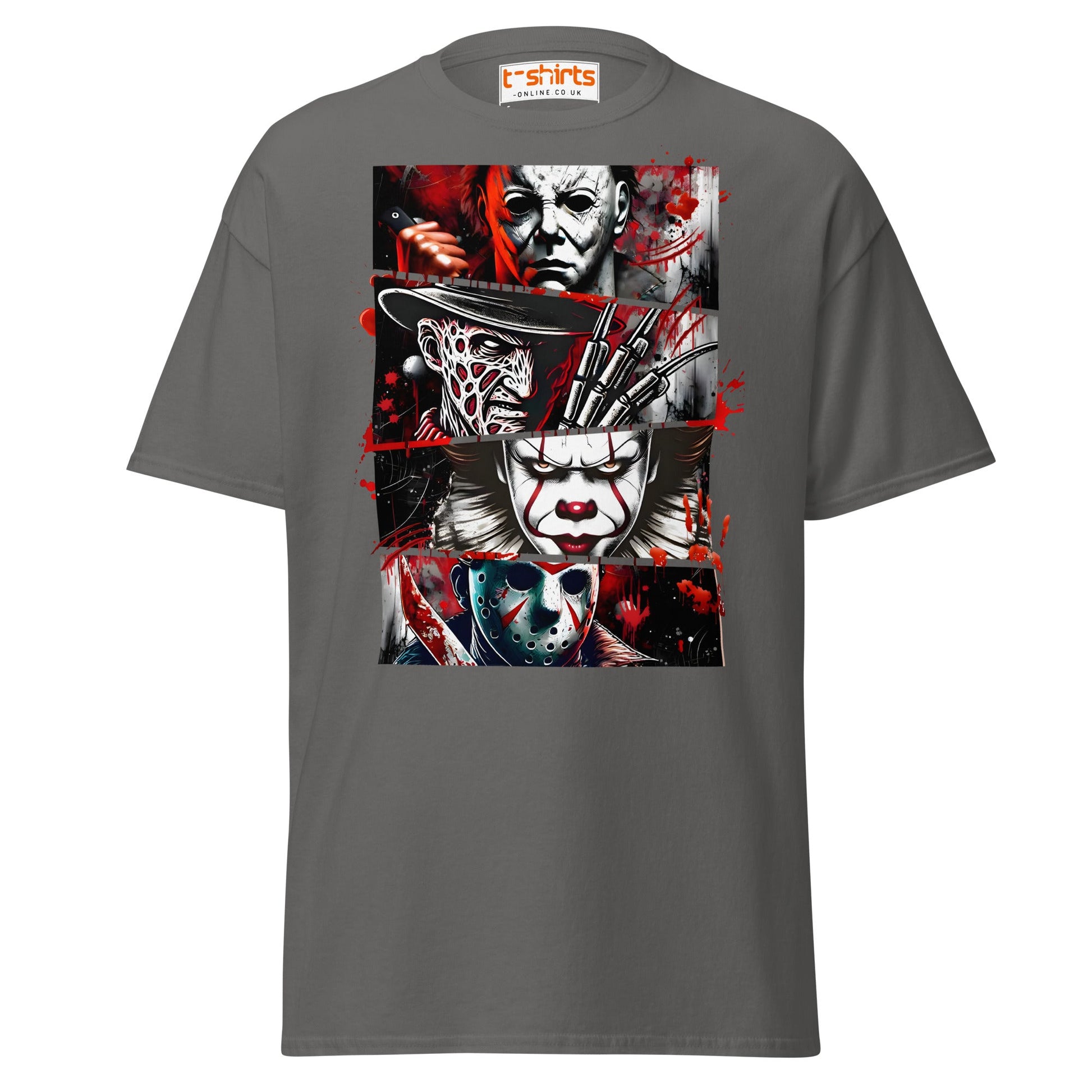 Horror Villains T-Shirt | Scary Slasher Tribute Tee - Charcoal - T-Shirts Online
