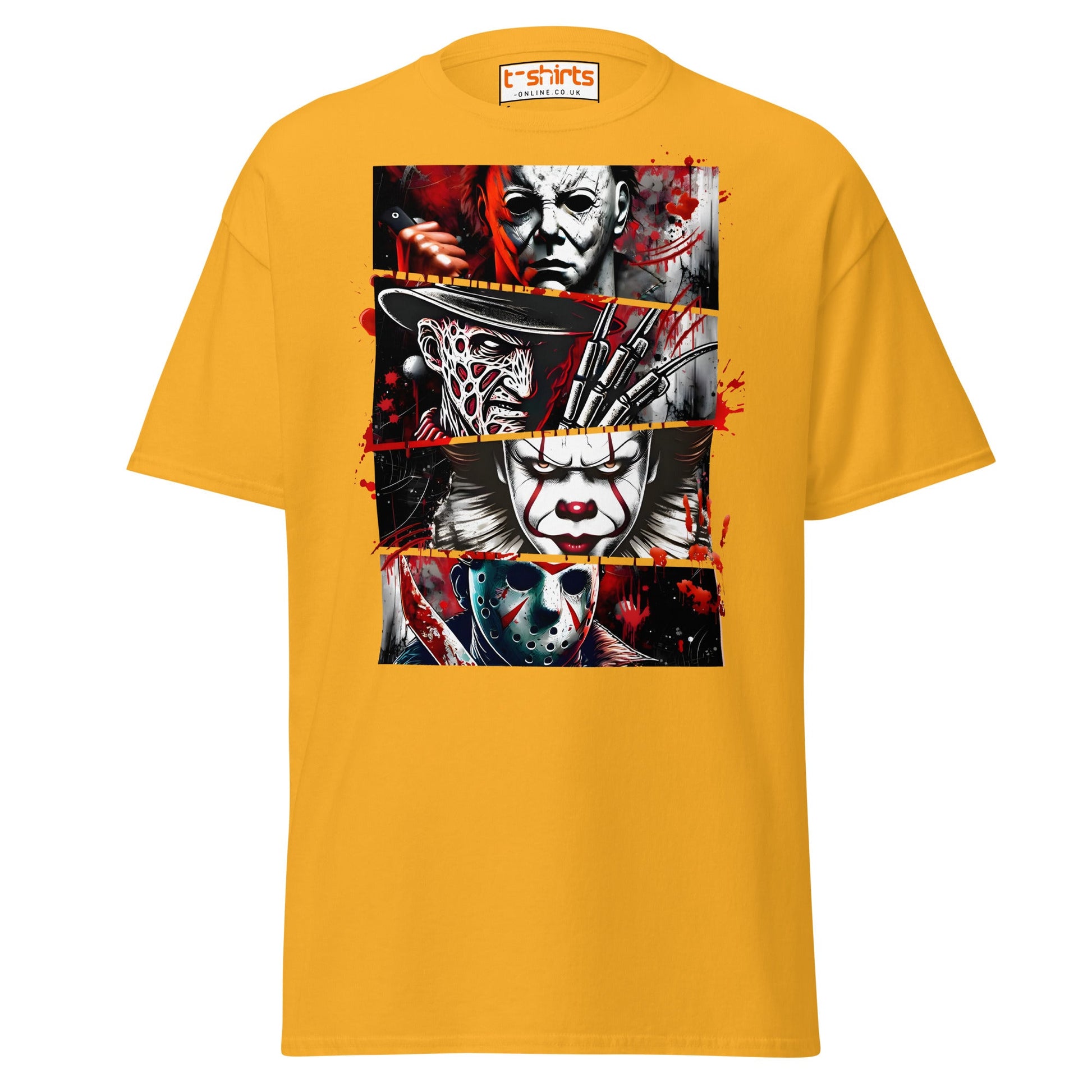 Horror Villains T-Shirt | Scary Slasher Tribute Tee - Gold - T-Shirts Online