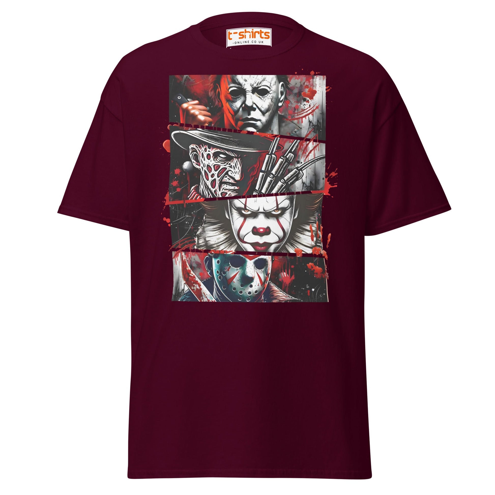 Horror Villains T-Shirt | Scary Slasher Tribute Tee - Maroon - T-Shirts Online