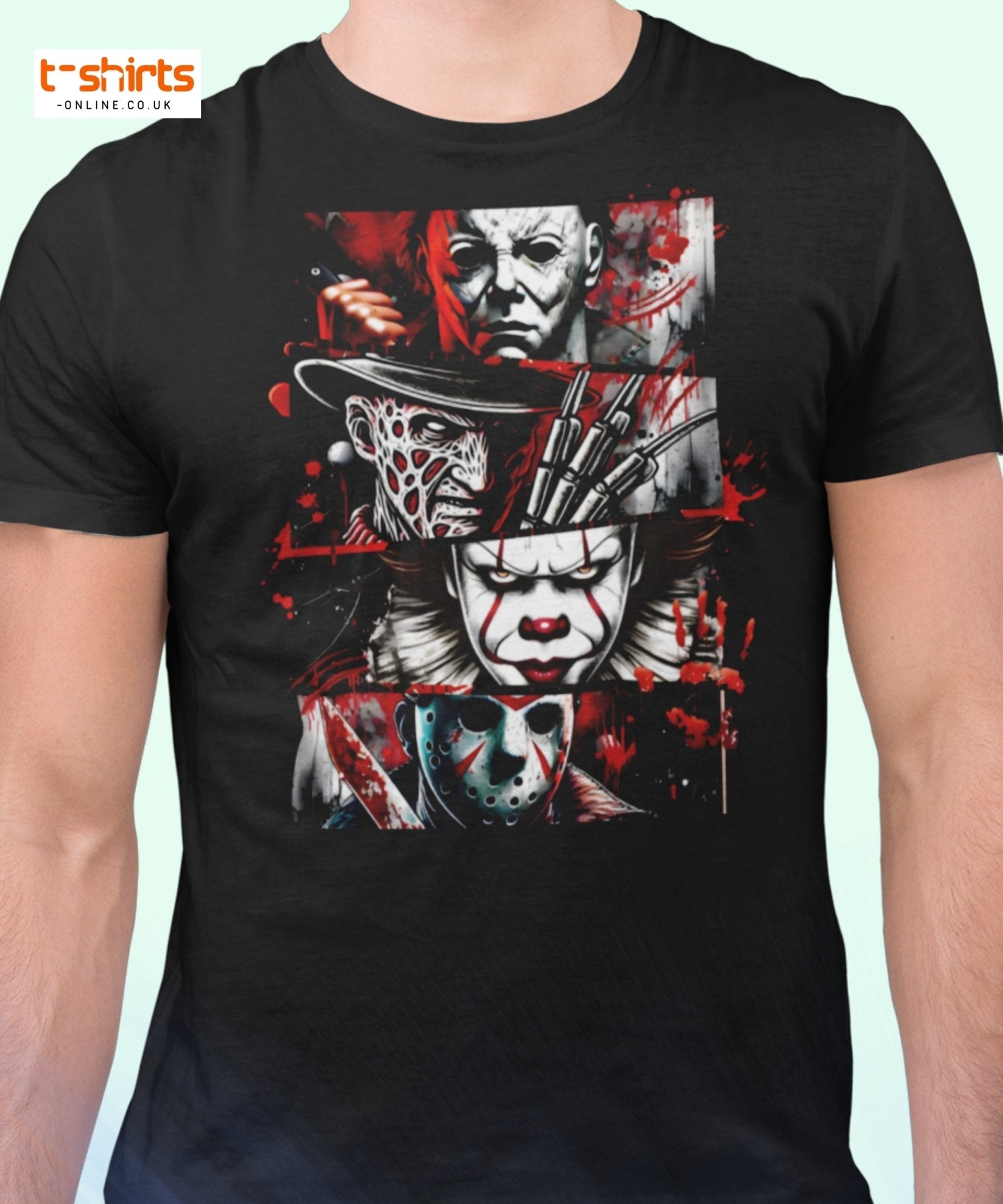 Horror Villains T-Shirt | Scary Slasher Tribute Tee - Maroon - T-Shirts Online