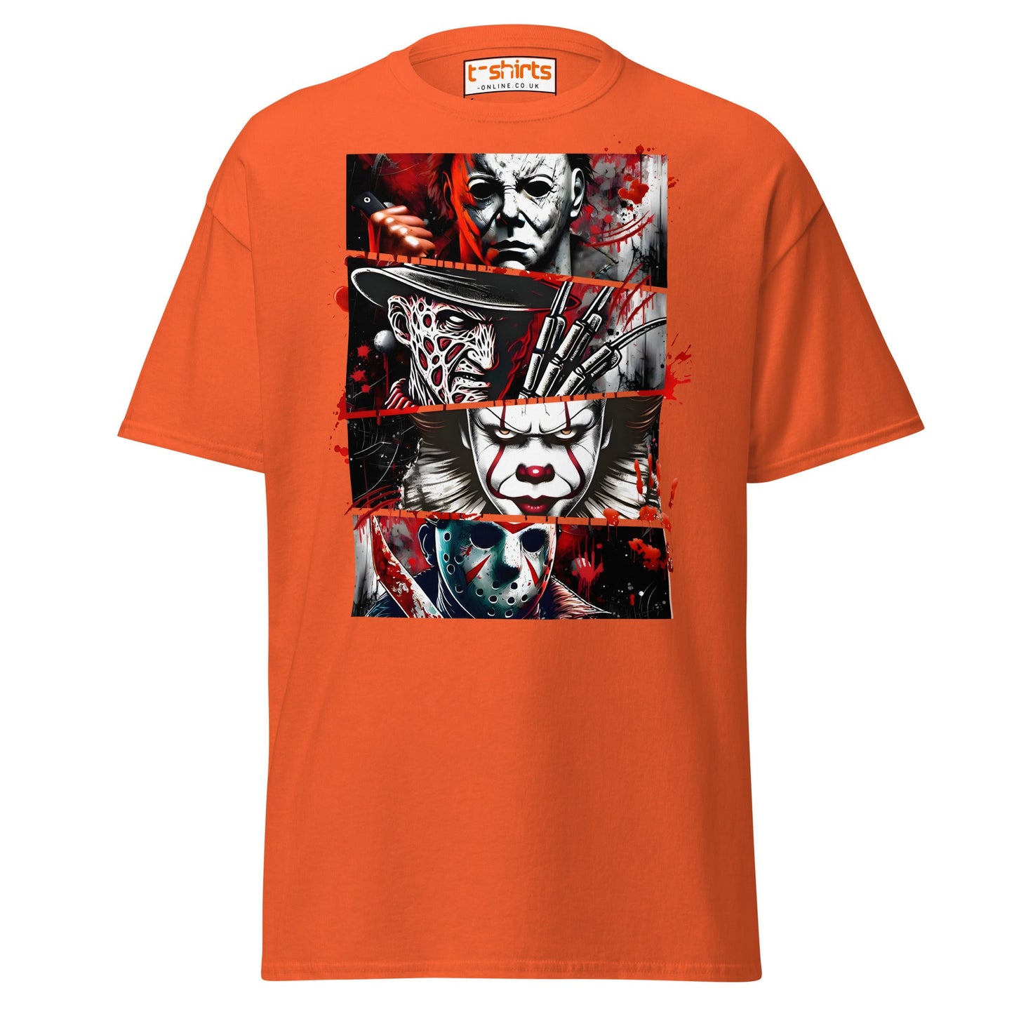 Horror Villains T-Shirt | Scary Slasher Tribute Tee - Orange - T-Shirts Online