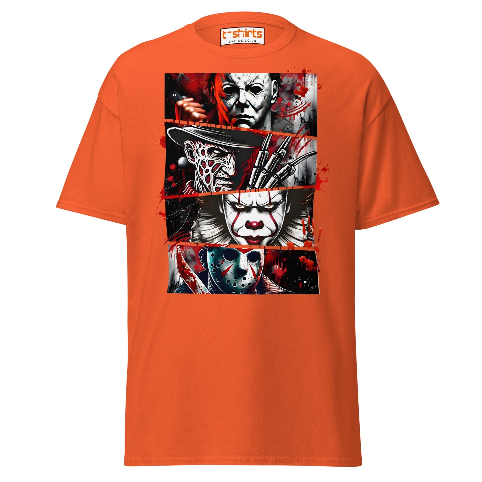 Horror Villains T-Shirt | Scary Slasher Tribute Tee - Orange - T-Shirts Online