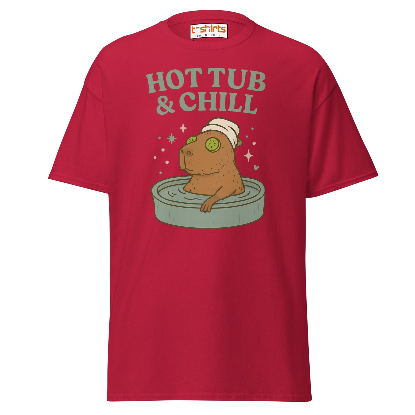 Hot Tub & Chill T-Shirt – Funny Capybara Spa Tee - Cardinal - T-Shirts Online