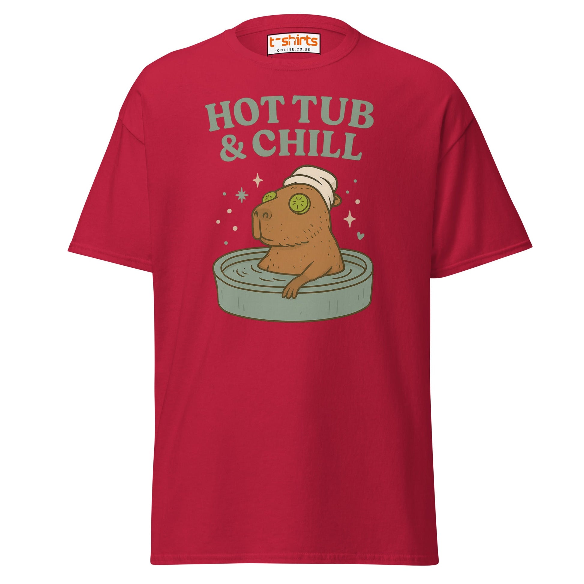 Hot Tub & Chill T-Shirt – Funny Capybara Spa Tee - Cardinal - T-Shirts Online