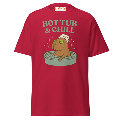 Hot Tub & Chill T-Shirt – Funny Capybara Spa Tee - Cardinal - T-Shirts Online