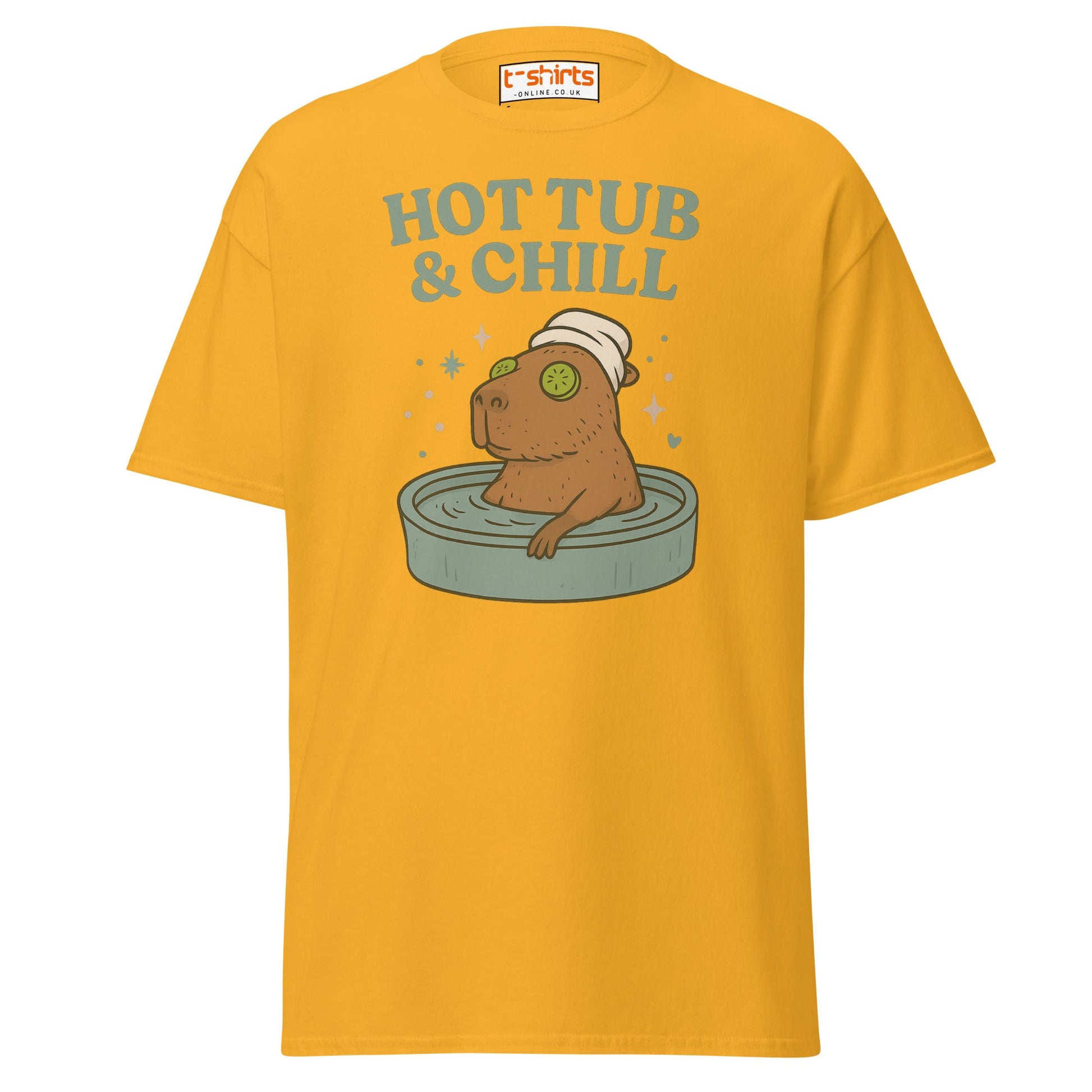 Hot Tub & Chill T-Shirt – Funny Capybara Spa Tee - Gold - T-Shirts Online