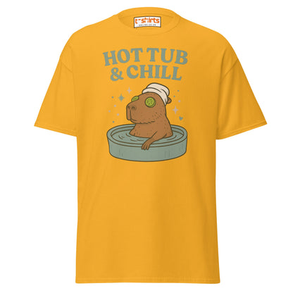 Hot Tub & Chill T-Shirt – Funny Capybara Spa Tee - Gold - T-Shirts Online