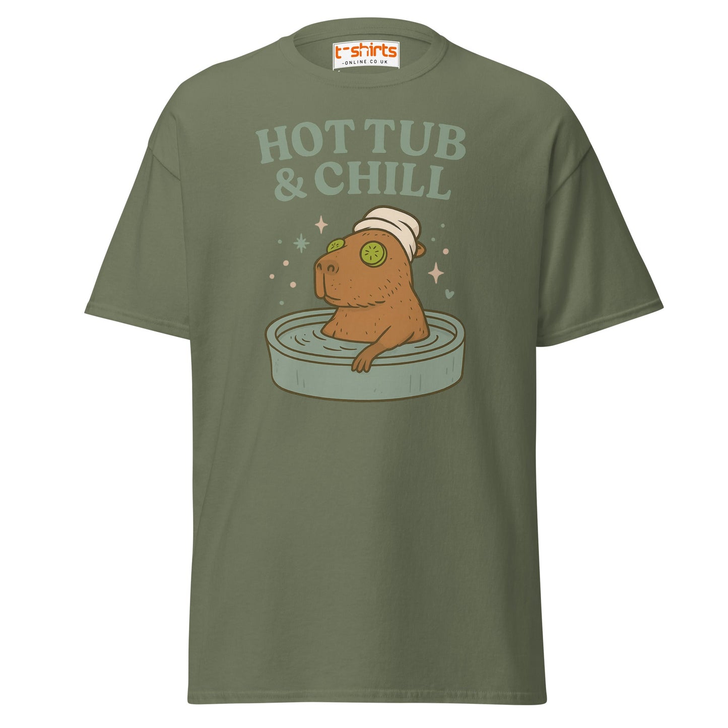 Hot Tub & Chill T-Shirt – Funny Capybara Spa Tee - Military Green - T-Shirts Online