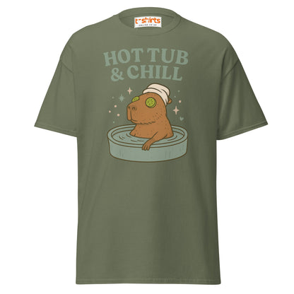 Hot Tub & Chill T-Shirt – Funny Capybara Spa Tee - Military Green - T-Shirts Online