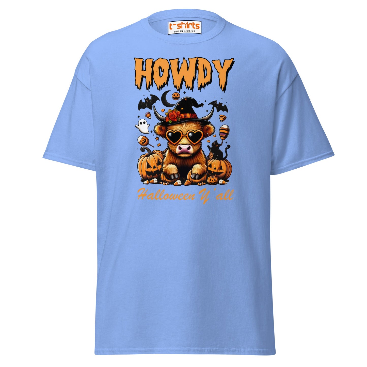 Howdy Highland Cow Halloween T-Shirt - Carolina Blue - T-Shirts Online