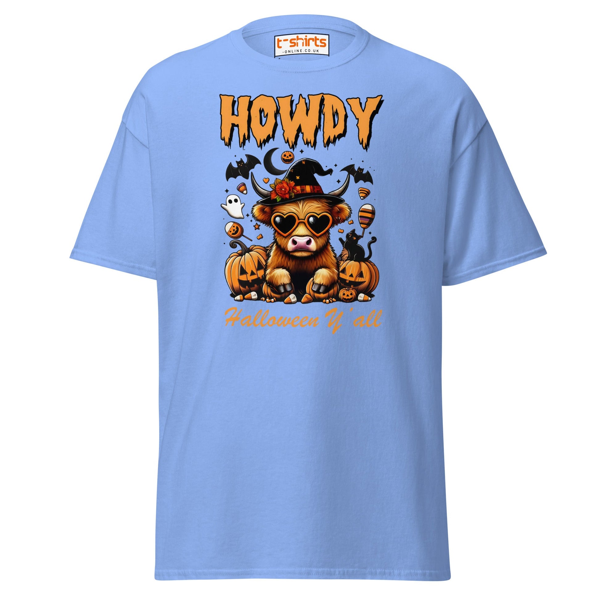 Howdy Highland Cow Halloween T-Shirt - Carolina Blue - T-Shirts Online