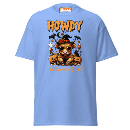 Howdy Highland Cow Halloween T-Shirt - Carolina Blue - T-Shirts Online
