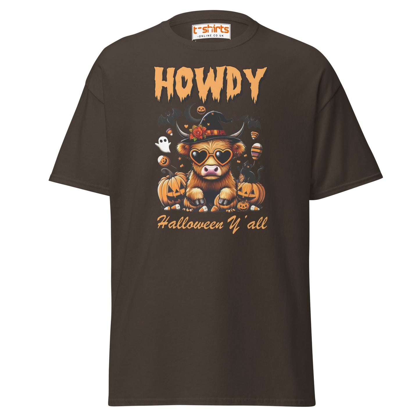 Howdy Highland Cow Halloween T-Shirt - Dark Chocolate - T-Shirts Online