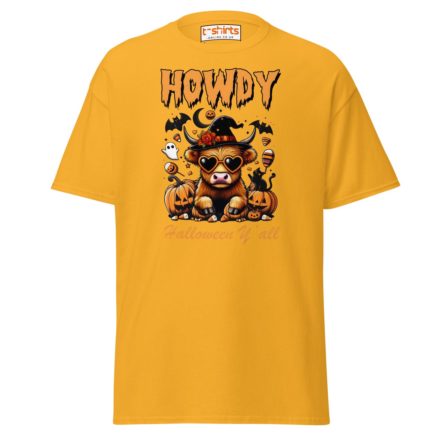 Howdy Highland Cow Halloween T-Shirt - Gold - T-Shirts Online