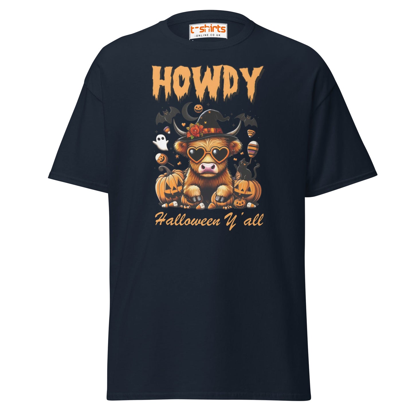 Howdy Highland Cow Halloween T-Shirt - Navy - T-Shirts Online