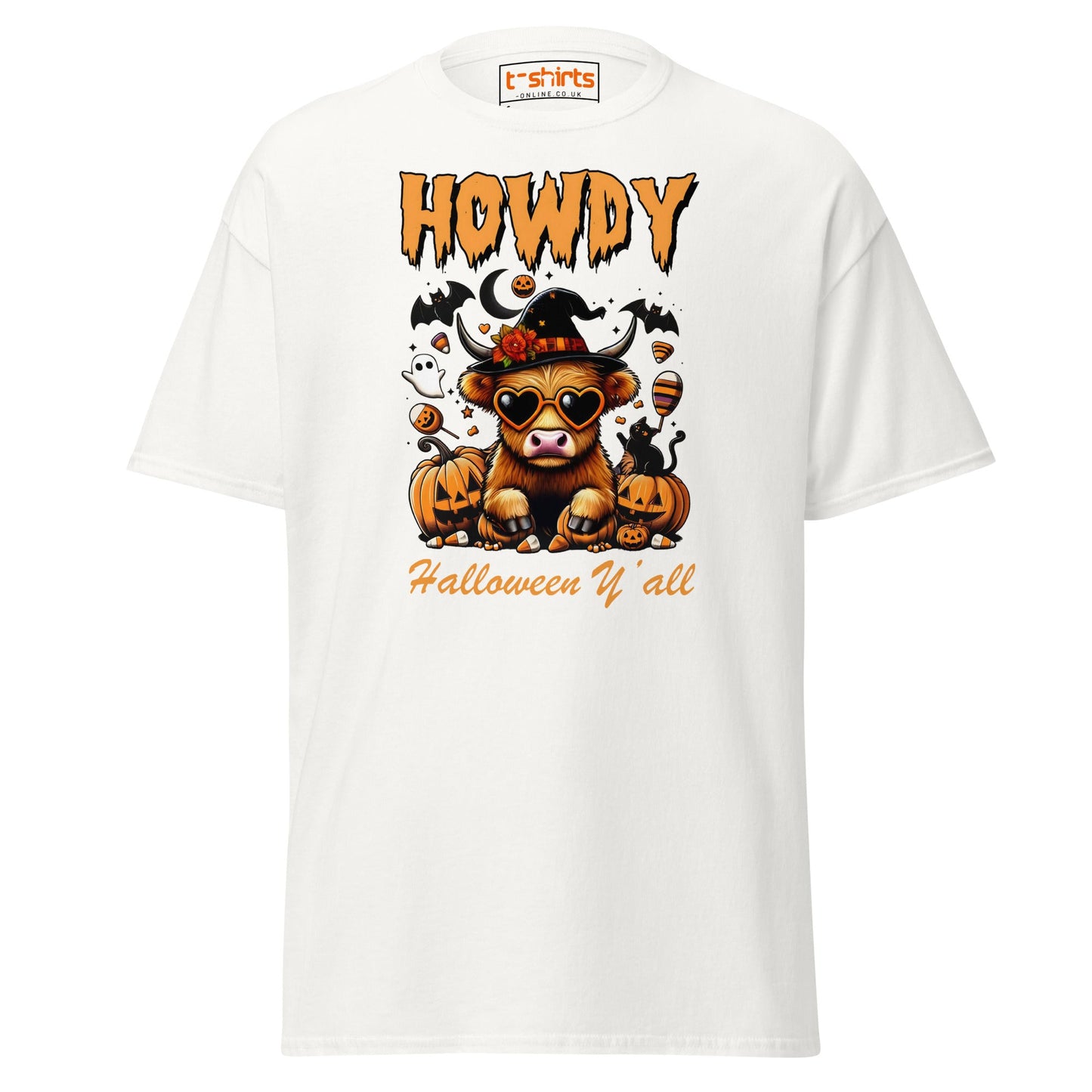 Howdy Highland Cow Halloween T-Shirt - White - T-Shirts Online