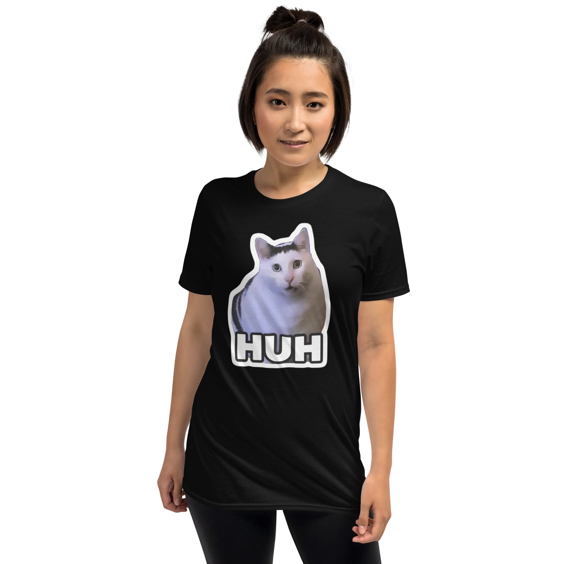 Huh Cat T-Shirt | Funny Cat Memes - Black - T-Shirts Online