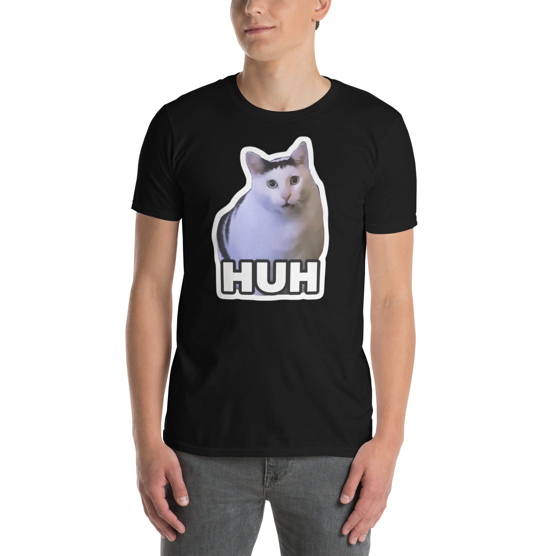 Huh Cat T-Shirt | Funny Cat Memes - Black - T-Shirts Online