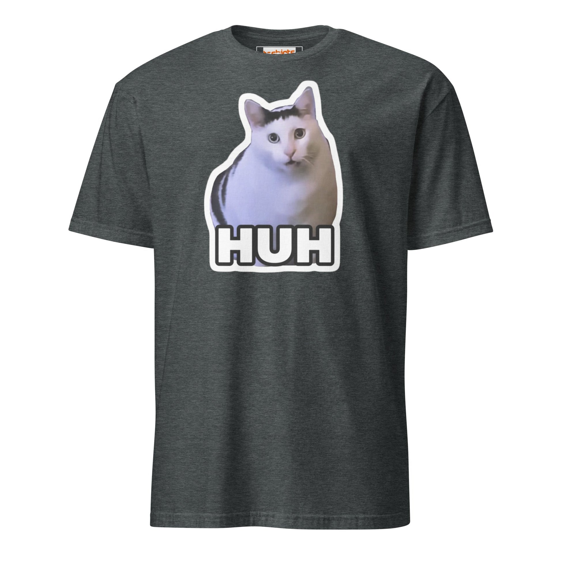 Huh Cat T-Shirt | Funny Cat Memes - Dark Heather - T-Shirts Online