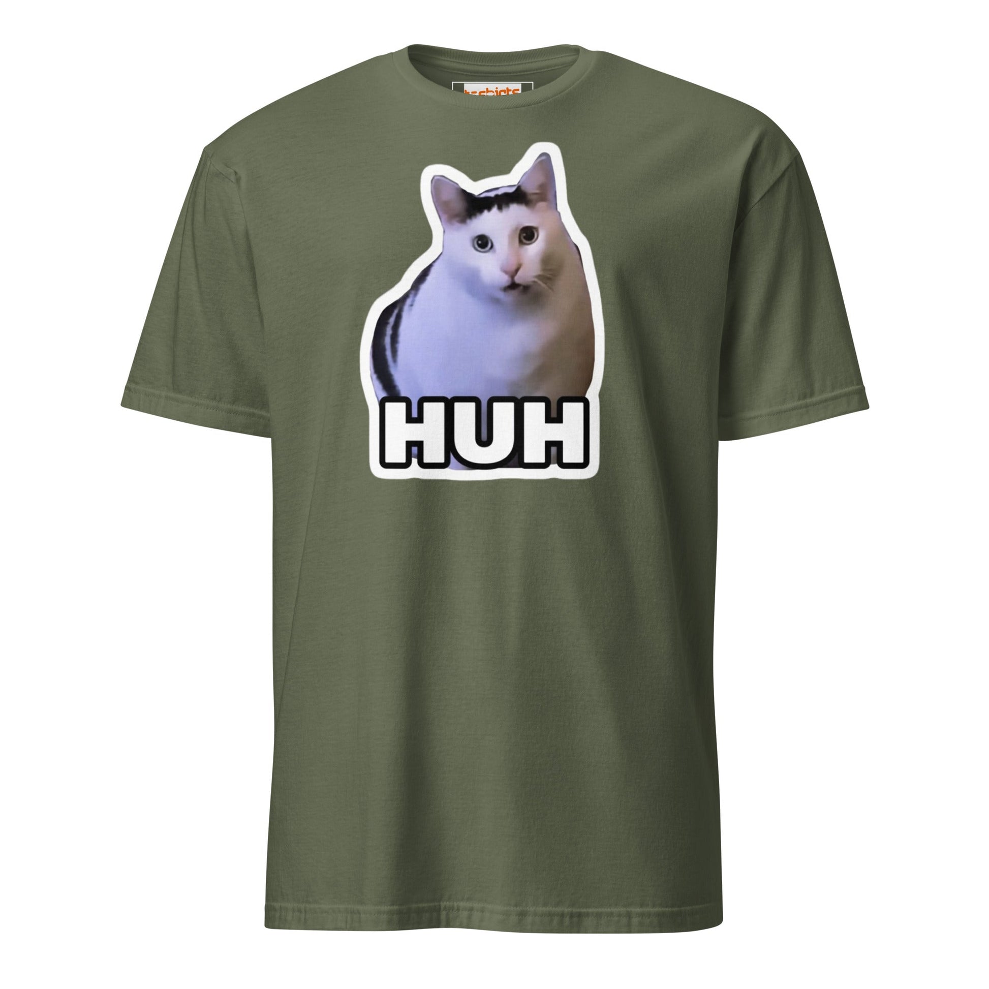 Huh Cat T-Shirt | Funny Cat Memes - Military Green - T-Shirts Online