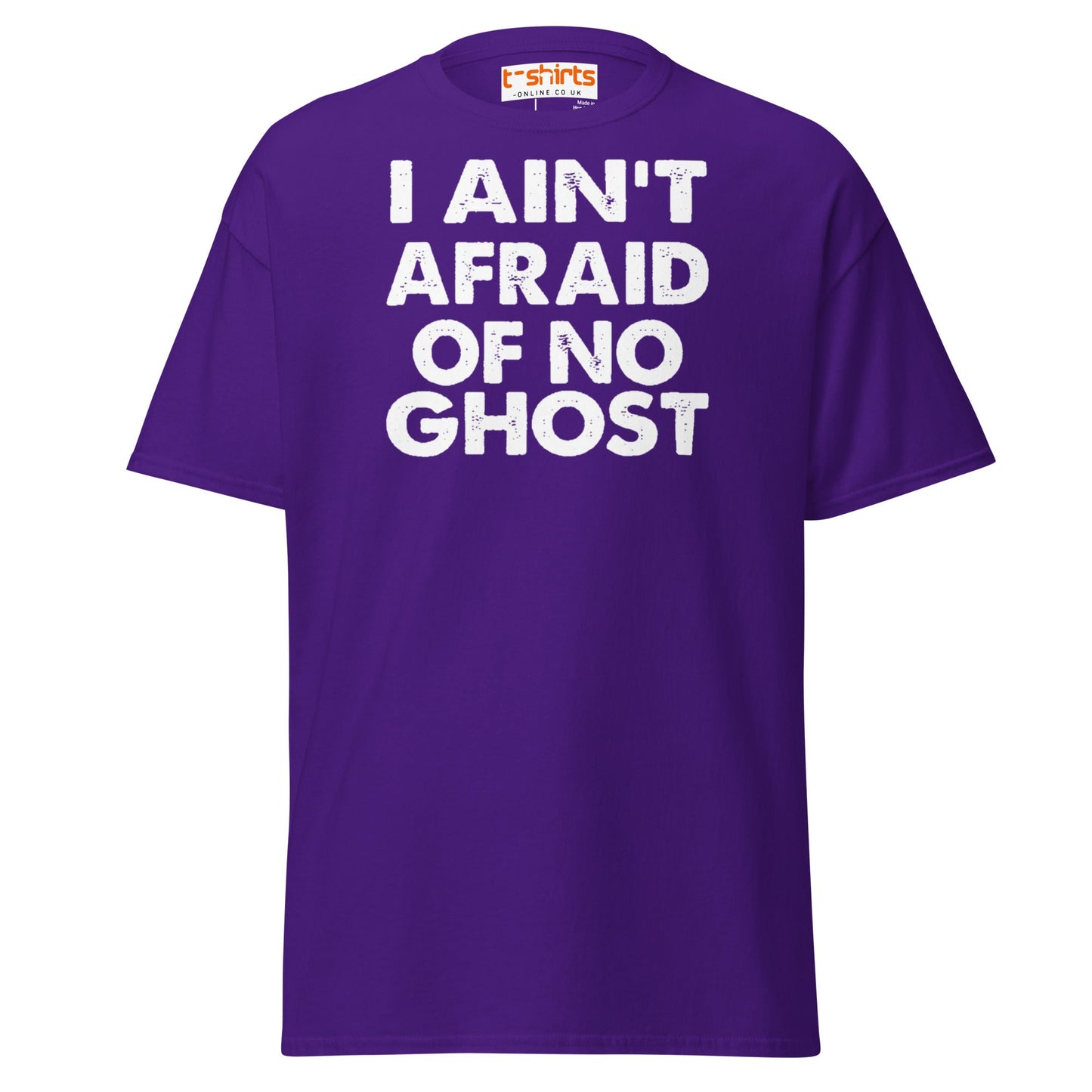 I Ain’t Afraid of No Ghost T-Shirt – Funny Halloween Tee - Purple - T-Shirts Online