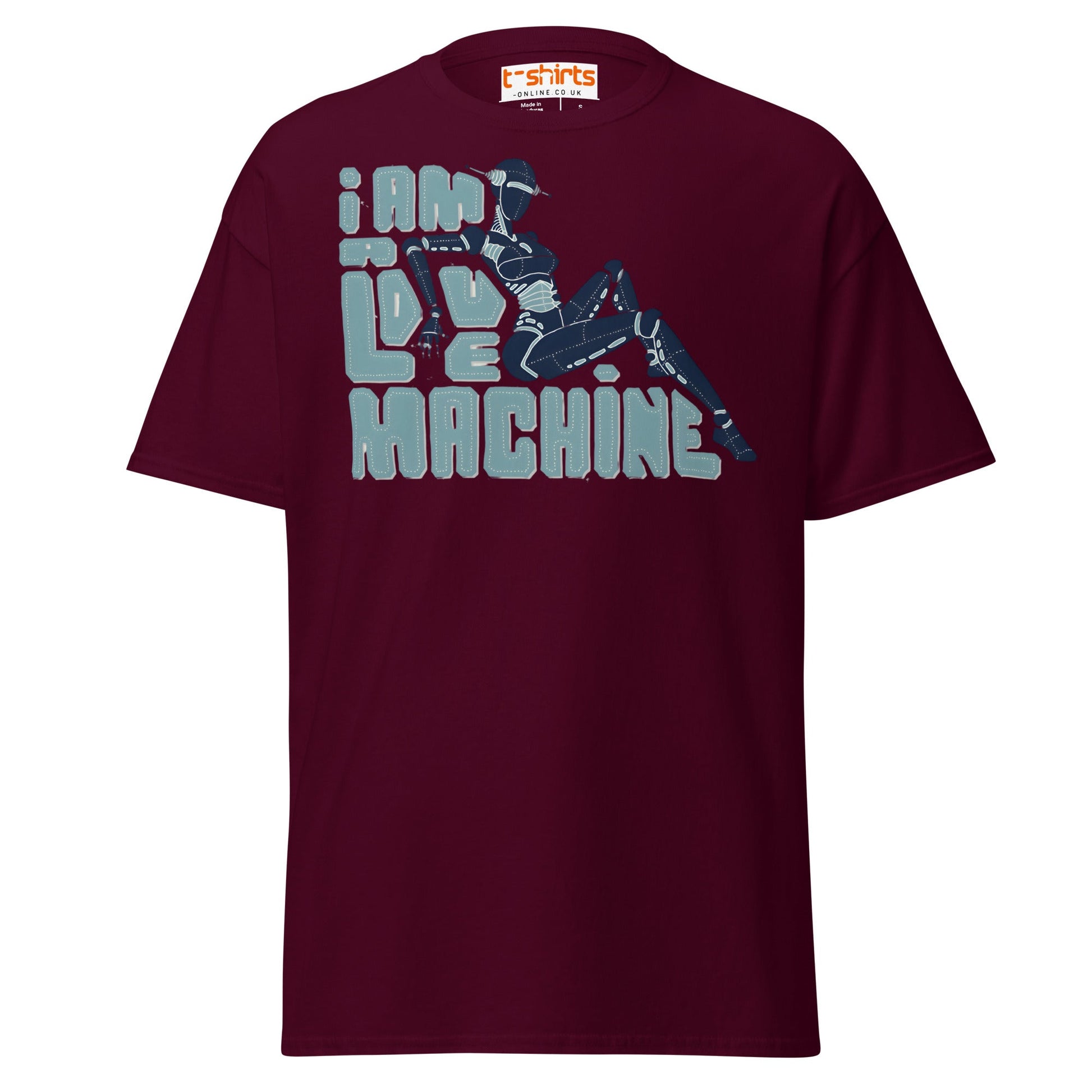 I Am A Love Machine T-Shirt | Retro Robot Humor Tee - Maroon - T-Shirts Online